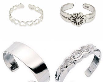 Set von vier 925 Sterling Silber Zehenringe Herz,Schlicht,Blume,5cz kommt in einer Geschenkbox