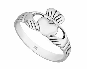 Bague de cœur Claddagh en argent sterling 925 massif dans les tailles G-Z / 20 différentes tailles disponibles