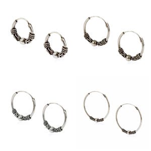 Set of  4 pairs  of solid   925 Sterling silver Baltic style hoops  earrings  in sizes 10mm,12mm,14mm,20mm