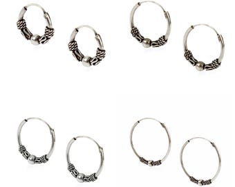 Set of  4 pairs  of solid   925 Sterling silver Baltic style hoops  earrings  in sizes 10mm,12mm,14mm,20mm