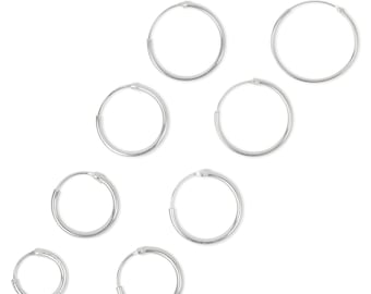 Set di 5 paia di orecchini a cerchio in argento sterling massiccio 925 nelle misure 10 mm, 12 mm, 14 mm, 20 mm, 25 mm