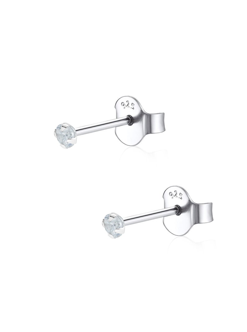 Pair of 925 solid sterling silver 2mm Clear CZ Ear Studs zdjęcie 1