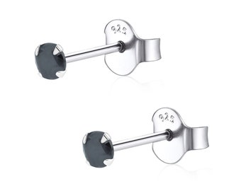 Pair of size 3mm 925 solid sterling silver  Black  CZ Ear Studs