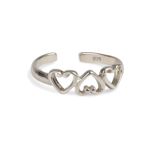 925 solid Sterling Silver triple Heart Toe Ring