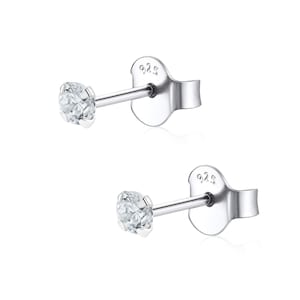 Pair of size 3mm 925 solid sterling silver  Clear CZ Ear Studs