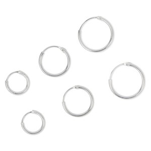 Set of 5 pairs of solid 925 Sterling silver hoop earrings in sizes 10mm,,12mm,14mm,20mm,25mm zdjęcie 2