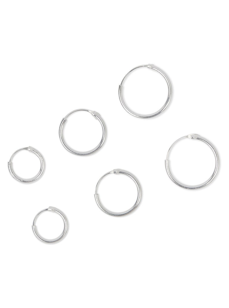 Set of 5 pairs of solid 925 Sterling silver hoop earrings in sizes 10mm,,12mm,14mm,20mm,25mm zdjęcie 2