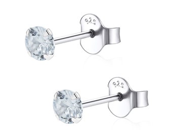 Pair of size 4mm 925 solid sterling silver  Clear CZ Ear Studs