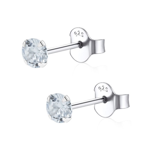 Pair of size 4mm 925 solid sterling silver  Clear CZ Ear Studs