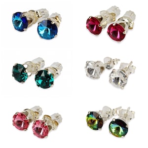 925 Sterling Silver Swarovski crystal 6mm Ear Studs In Various Colour Crystal comes Gift Boxed