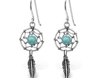 Pair of 925 solid sterling silver dream catcher hook earrings gift boxed