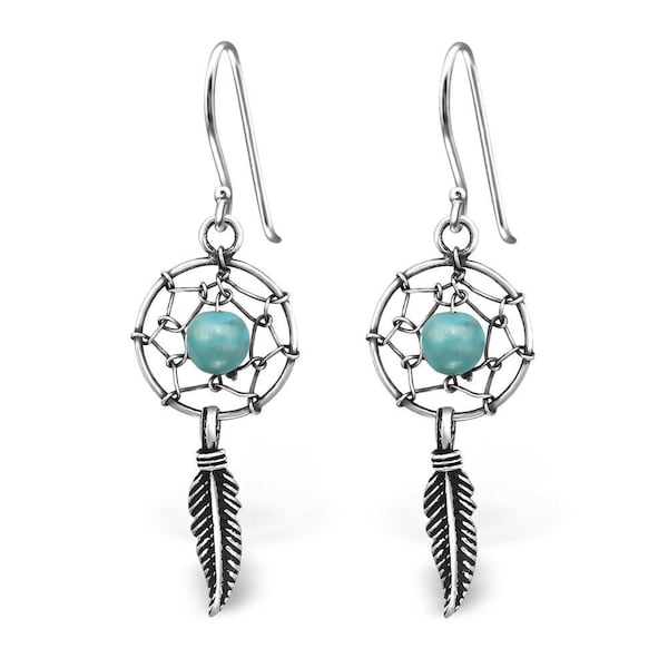 Paire de boucles d’oreilles à crochet capteur de rêves en argent sterling massif 925 coffret cadeau