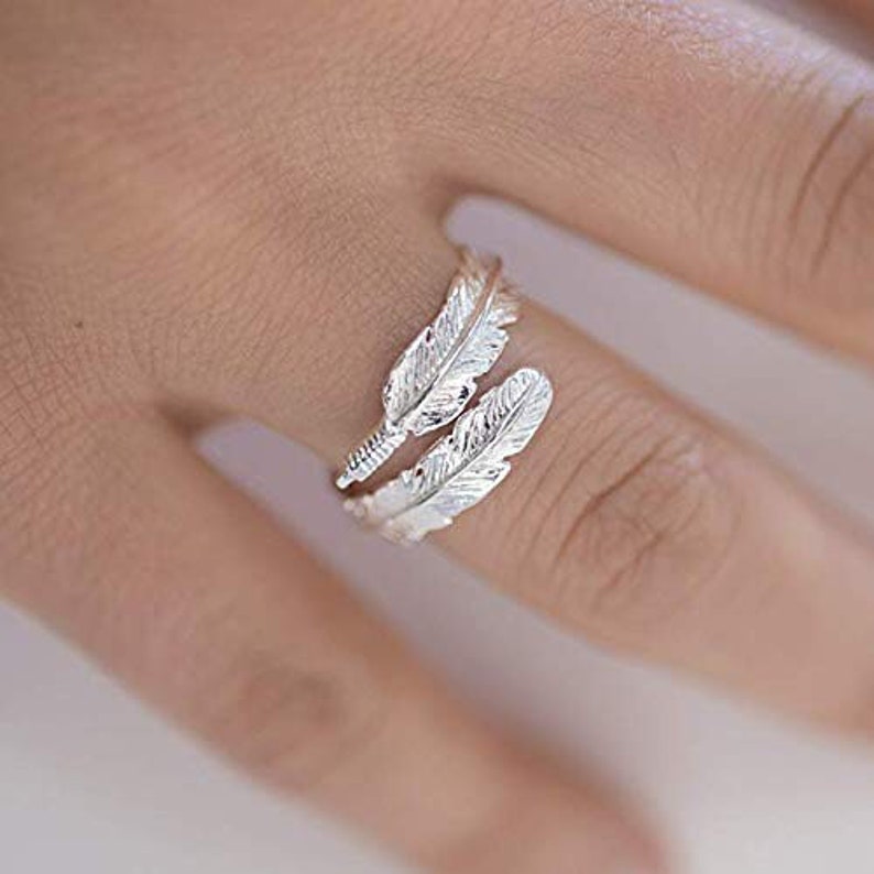 925 solid Sterling Silver Angel Feather Wing Ring Gift Boxed image 1