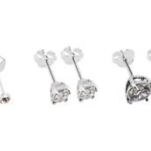 3 Pairs  of 925 solid sterling silver  Cubic Zirconia 2mm,4mm,6mm   Ear Studs