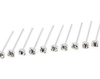 x10 ROUND STERLING SILVER 925 CZ CLEAR GEM CLAWSET STRAIGHT PIN NOSE STUDS 