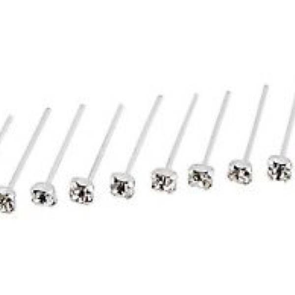 Set of 10 /925 Sterling silver claw set clear jewel nose studs