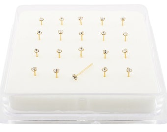 Pack Of 20 Gold Plated Sterling Clear Jewel  nose studs