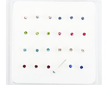 24 Sterling silver claw set jewel nose studs 8 different colour jewel