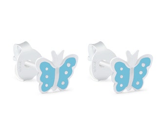 Par de 925 plata de primera ley sólida blue Butterfly Ear Studs