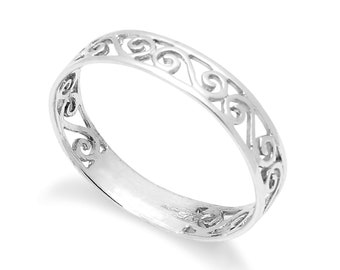 Ring Real 925 Sterling Silver S/F Solid ladies Filigree Celtic Band Design US8 