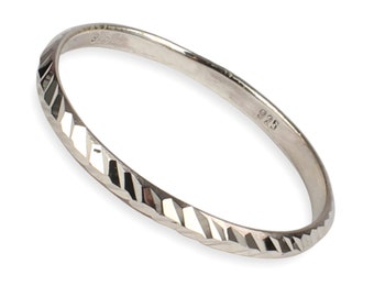 Anillo de plata de ley 925 macizo, anillo de banda con corte de diamante de 2 mm en tamaños G-Z/20 diferentes tamaños disponibles