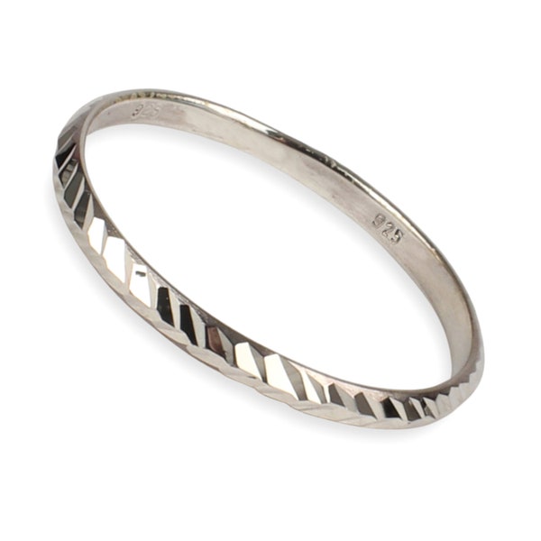 Anillo de plata de ley 925 macizo, anillo de banda con corte de diamante de 2 mm en tamaños G-Z/20 diferentes tamaños disponibles