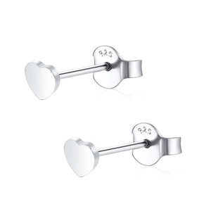 Pair of solid 925 Sterling silver Heart ear studs available in heart size 3mm,4mm,5mm image 1