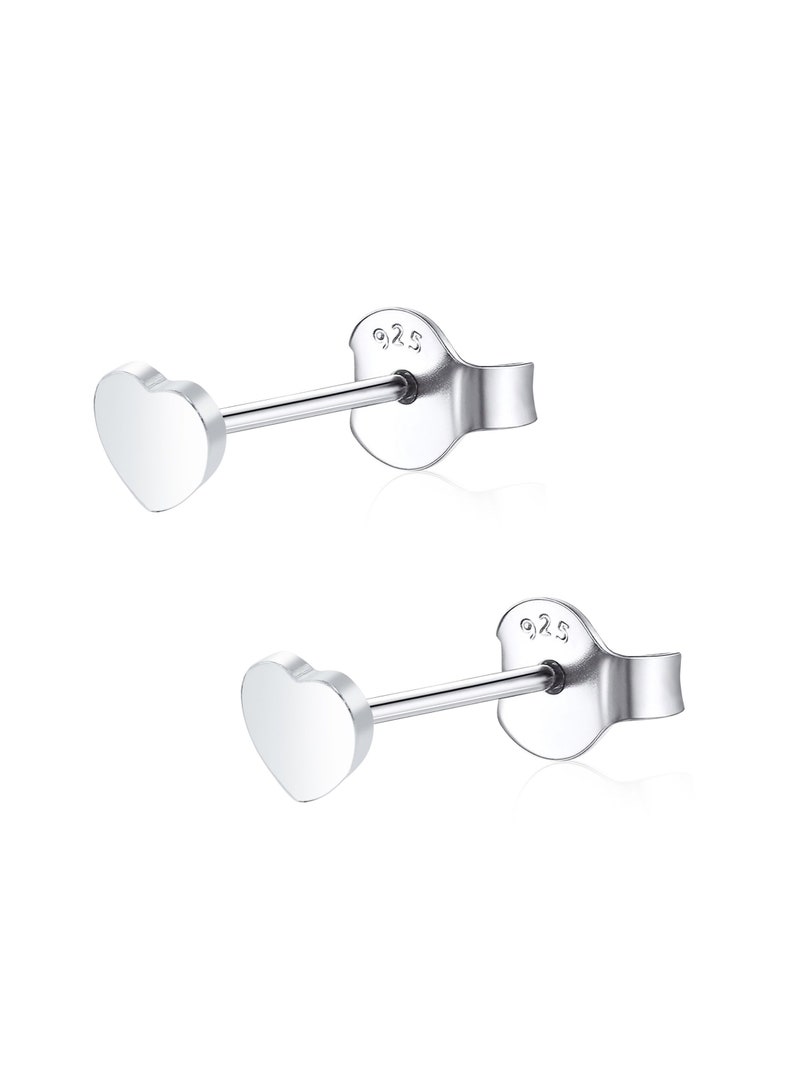 Pair of solid 925 Sterling silver Heart ear studs available in heart size 3mm,4mm,5mm image 1