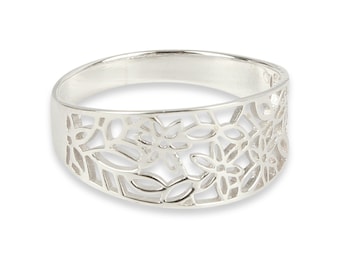 Solid 925  Sterling silver leaf Filigree pattern Ring in Sizes G-Z gift Boxed/20 Different Sizes Available