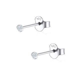 Set of 3 pairs of solid 925 Sterling silver 2mm  ear studs available in 4 different colour jewels