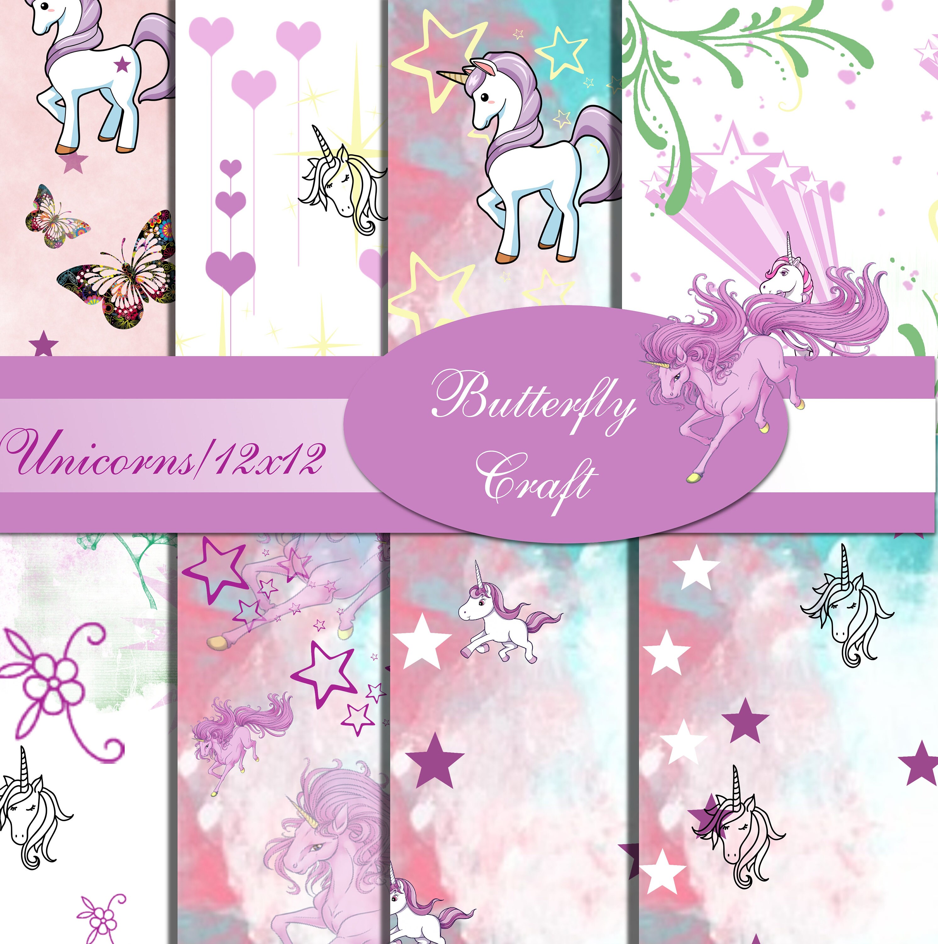 Unicorns Digital Paper Scrapbook unicorn paper Unicorn Etsy