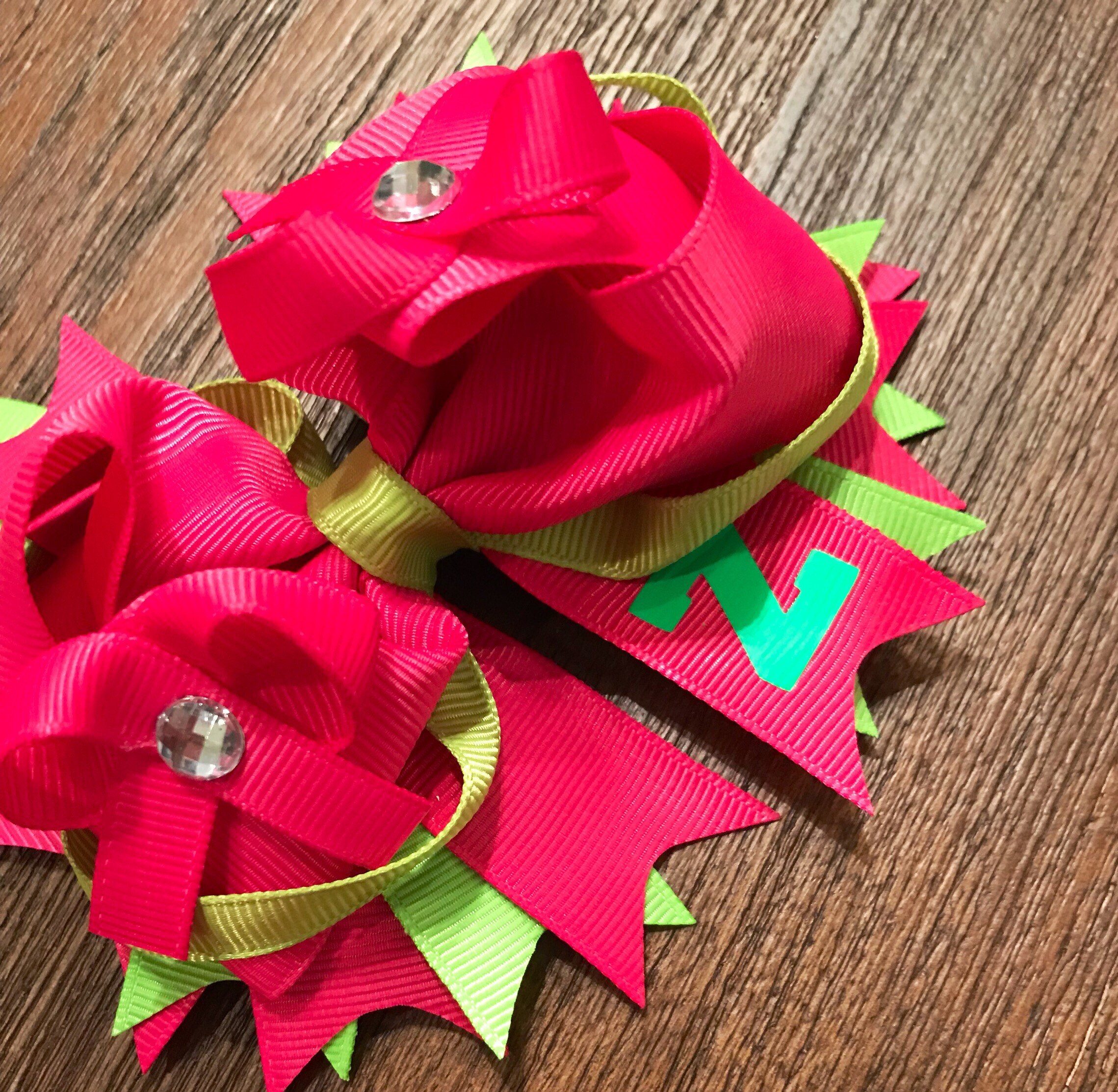 Pink and Green hair bow/ zombies hair bow/ zombie cheer bow/ addison bow