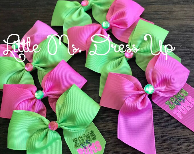 Featured listing image: 5" -8" Zoms Poms cheer hair bow /zombies party favors / pink cheer bow/addison cheer bow/