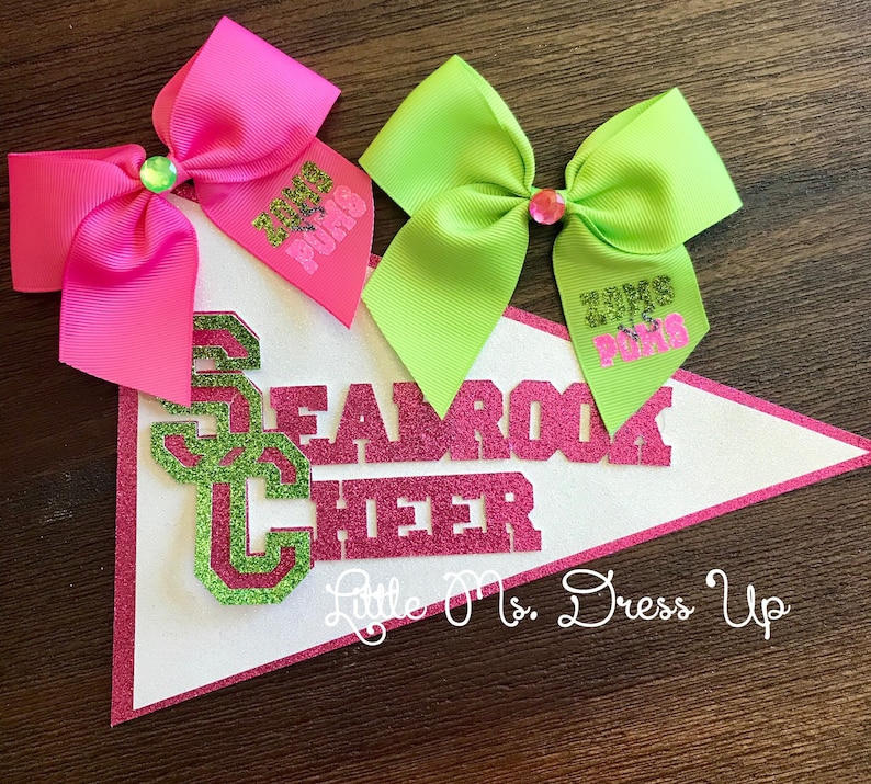 5-8 Zoms Poms cheer hair bow zombies party favors pink cheer bowaddison cheer bow