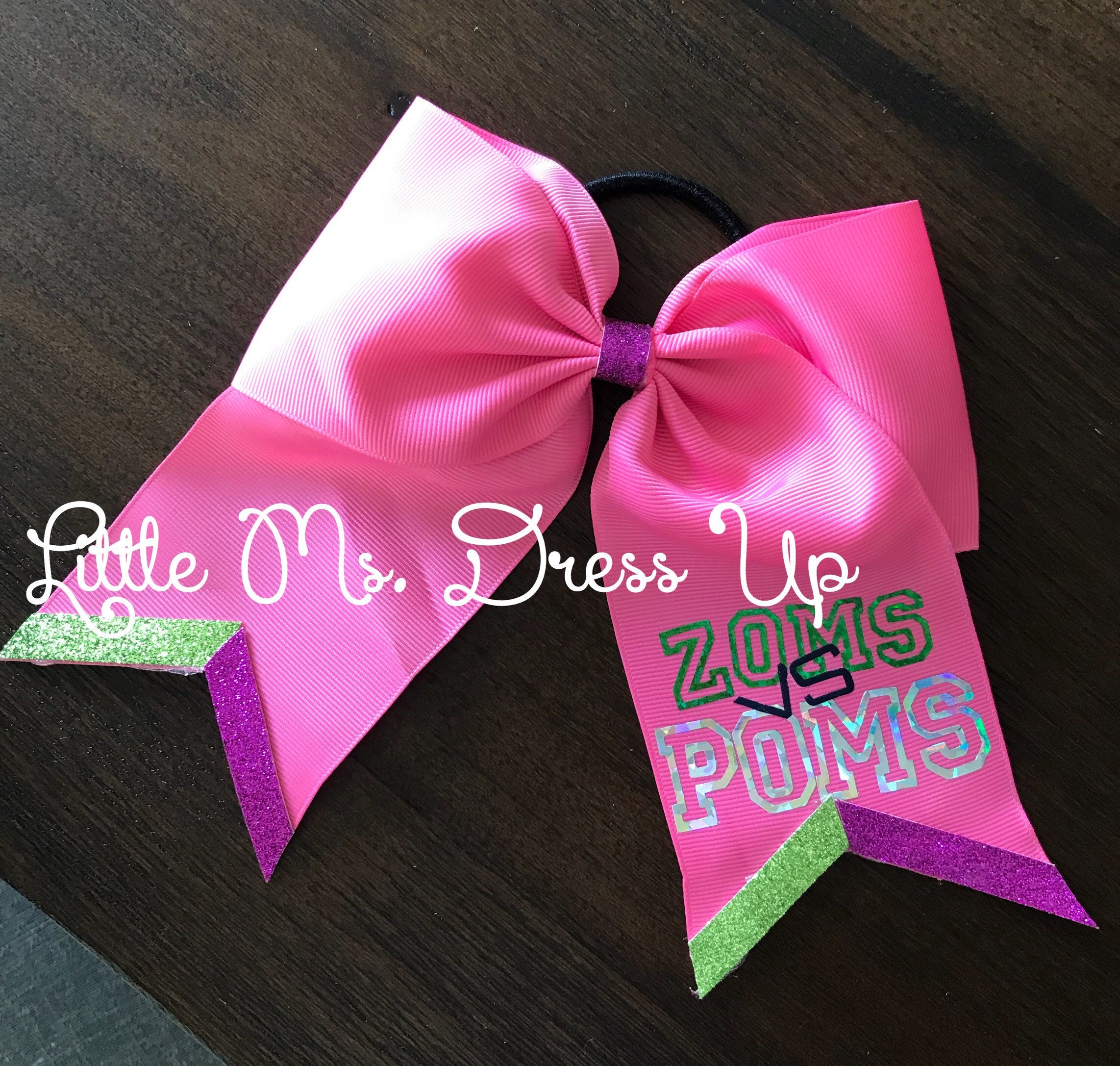 Zoms Poms cheer hair bow/ pink hair bow/ zombie bows / zombie cheer bow