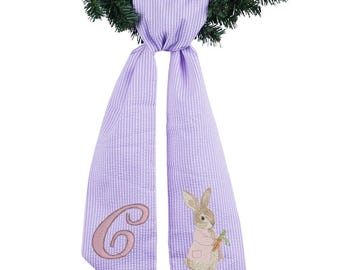 Personalized Easter Wreath Sash, Bunny Wreath Sash, Monogram Easter Decor, Spring Front Door Decor, Embroidered Wreath Bow