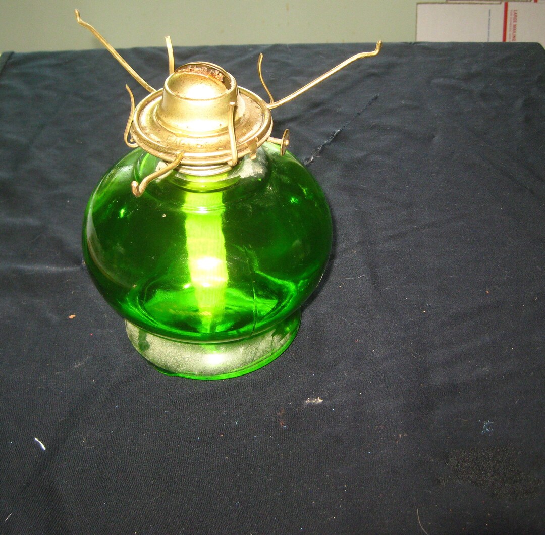 Vintage Clear Green Glass Oil Lamp Base With Wick and Wick Etsy