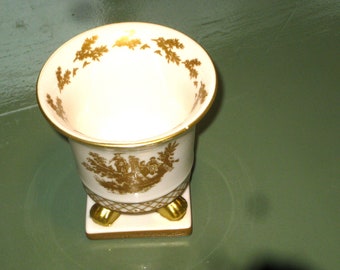 Ceramic French Candle Holder with Gold Trim   [cin1751bt]