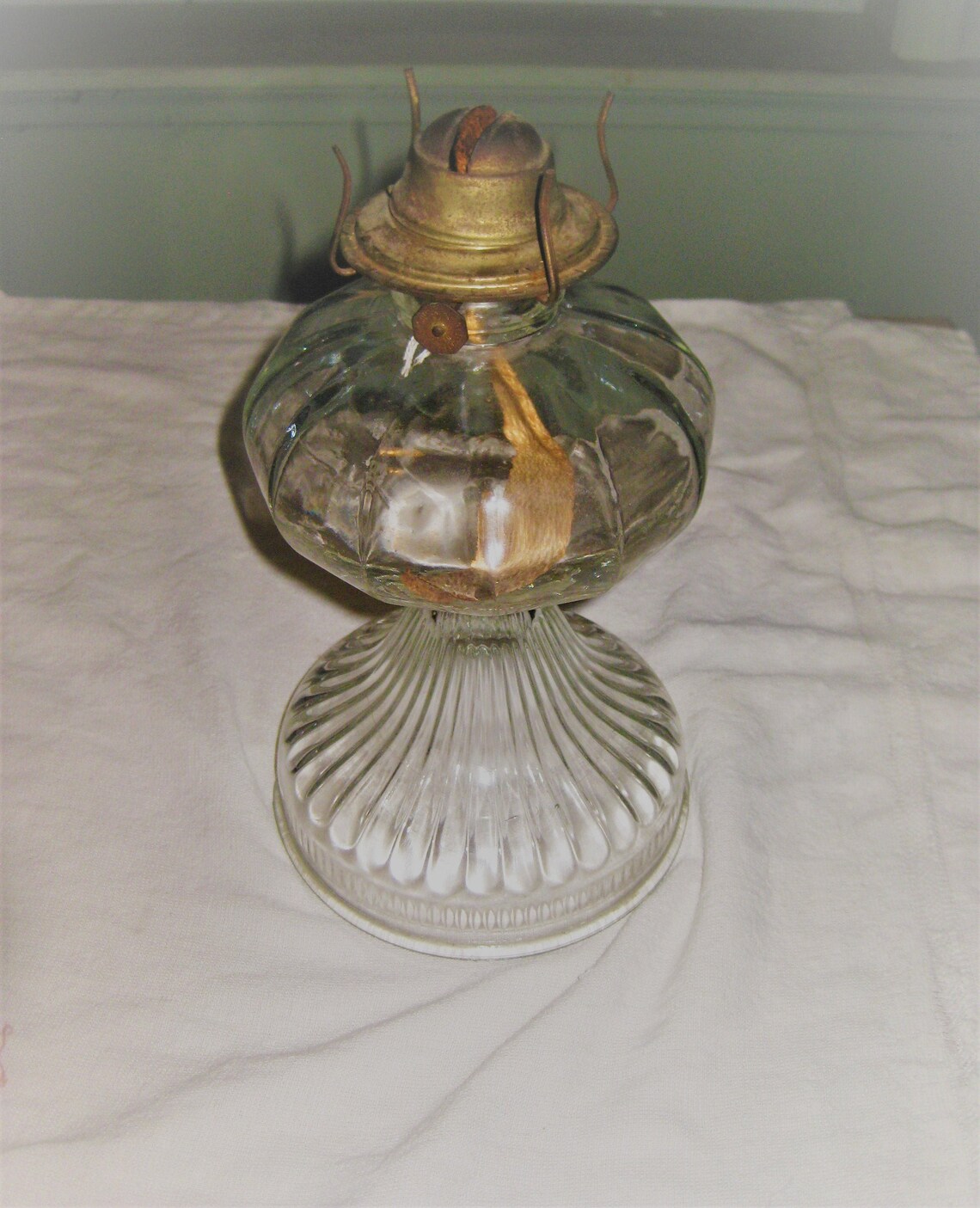 Vintage Used Glass Oil Lamp With Wick Wick Holder and 9 Etsy