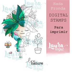 Sello Digital Hada Fronda para IMPRIMIR. Scrapbooking y cardmaking, tarjetería, manualidades para adultos y niños. Laura Inguz