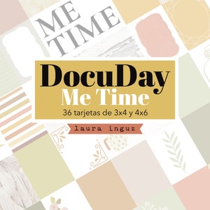 Puede incluir: Un conjunto de 36 pegatinas digitales imprimibles para planificadores con un esquema de color amarillo, rosa y verde. Las pegatinas presentan una variedad de diseños, incluyendo patrones florales, formas geométricas y texto que dice "Me Time". El texto "DocuDay Me Time" también está incluido en la imagen.
