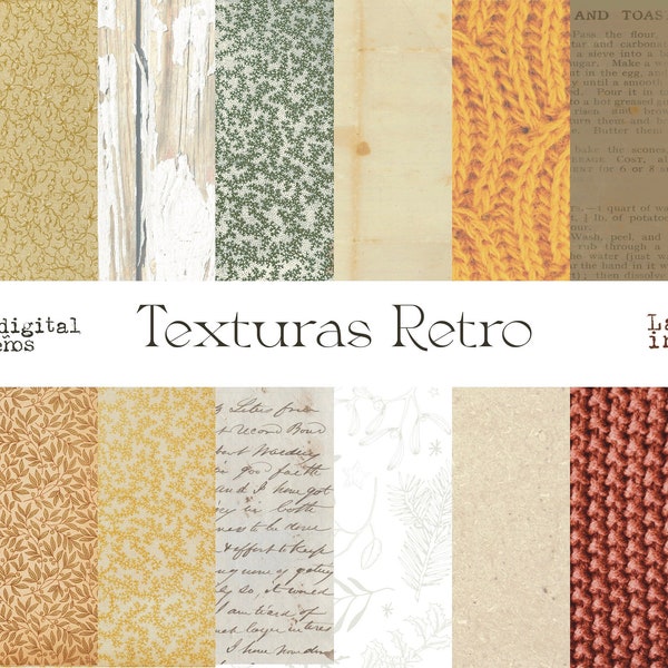 Colección Digital Texturas Retro. 16 Papeles decorados para imprimir. Scrapbooking, Card Making, Journaling. Laura Inguz