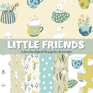 Colección Digital LITTLE FRIENDS. 10 Papeles decorados para imprimir. Scrapbook, Cards, Mixed Media. Laura Inguz