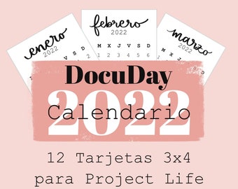 DocuDay Calendar 2022 12-CARD 3x4 for Project Life by Laura Inguz for Scrapbooking, Crafts, Documenting, Photo Albums