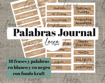 Set  DIGITAL Palabras Journal. Papeles con frases y palabras para imprimir. Scrapbooking, tarjetería, Journal, Mixed Media. Laura Inguz