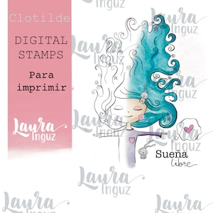 Carimbo Digital CLOTILDE para IMPRIMIR. Scrapbooking e confecção de cartões, confecção de cartões, artesanato para adultos e crianças. Laura Inguz