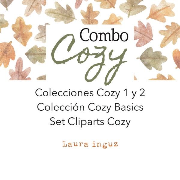 Colección Digital COMBO COZY. Papeles decorados para imprimir + Recortables. Scrapbooking, Cardmaking, Journal, Mixed Media. Laura Inguz