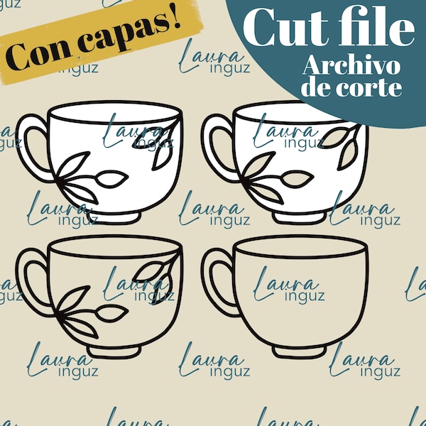 CUT FILES - Archivos de corte PNG y jpg Taza - Digitroqueles por capas y para Scrapbooking, manualidades, cardmaking. Laura Inguz