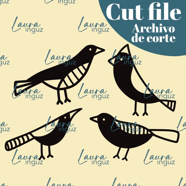 CUT FILES - Archivos de corte PNG y jpg Pájaros - Digitroqueles por capas y para Scrapbooking, manualidades, cardmaking. Laura Inguz