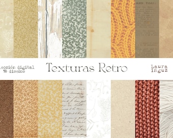 Colección Digital Texturas Retro. 16 Papeles decorados para imprimir. Scrapbooking, Card Making, Journaling. Laura Inguz
